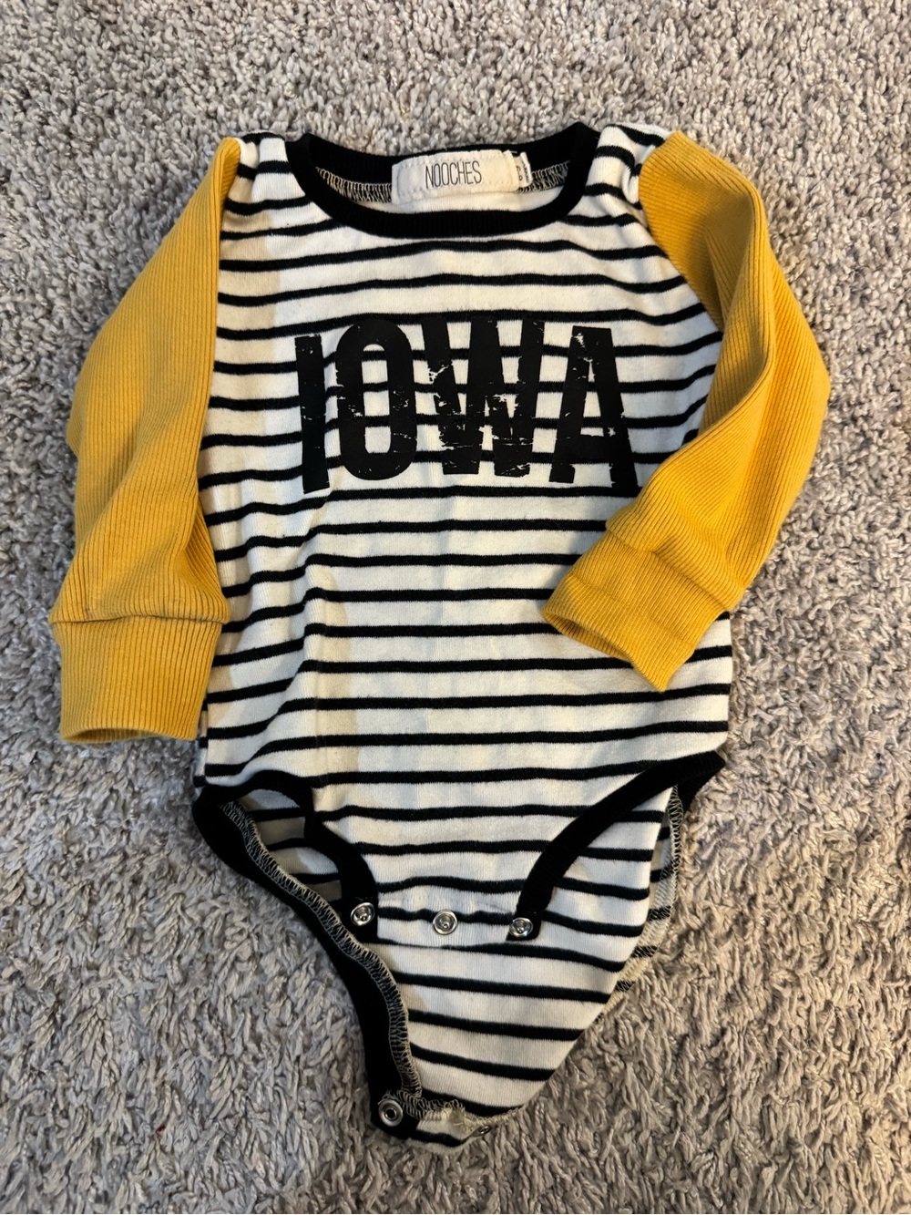Iowa Striped Baby One-Piece Bodysuit - Yellow Sleeves